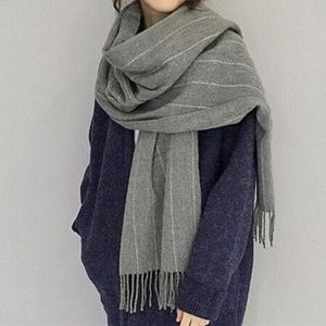 Pinstriped Fleece Grey Striped Scarf